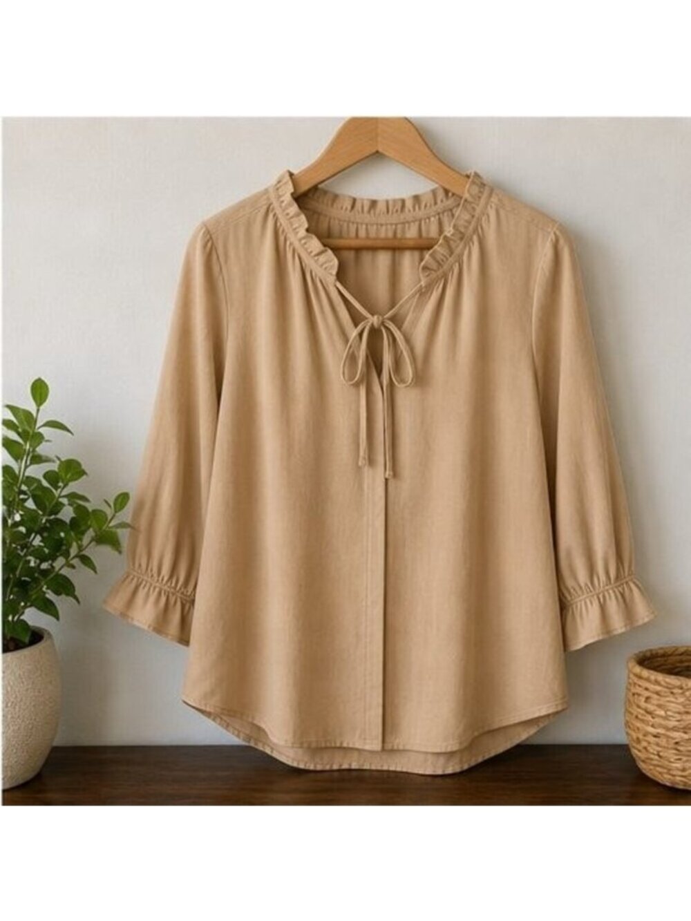 Camel Ruffle Blouse